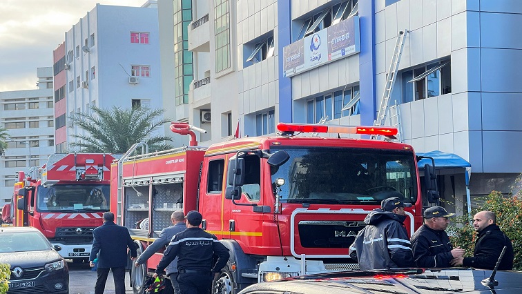 [File Image] Firefighting vehicles are seen after a fire broke out at the headquarters of Tunisia's Ennahda party in Tunis, Tunisia December 9, 2021.