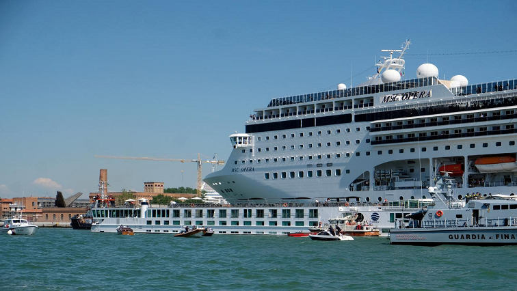 A luxury cruise ship seen docked