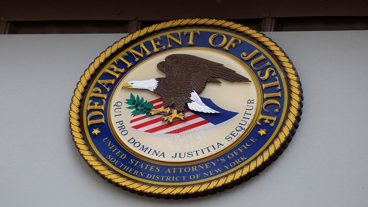The seal of the United States Department of Justice is seen on the building exterior of the United States Attorney's Office of the Southern District of New York in Manhattan, New York City, US, August 17, 2020.