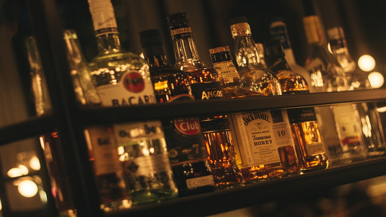 Liquor displayed in a bar.