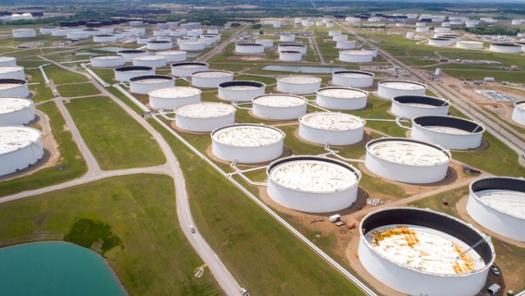 Crude oil storage tanks are seen in an aerial photograph at the Cushing oil hub in Cushing, Oklahoma, US, April 21, 2020.