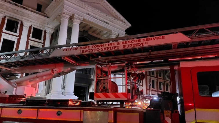 An fore emergency truck  seen outside the National Assembly in Cape after a fire broke out.