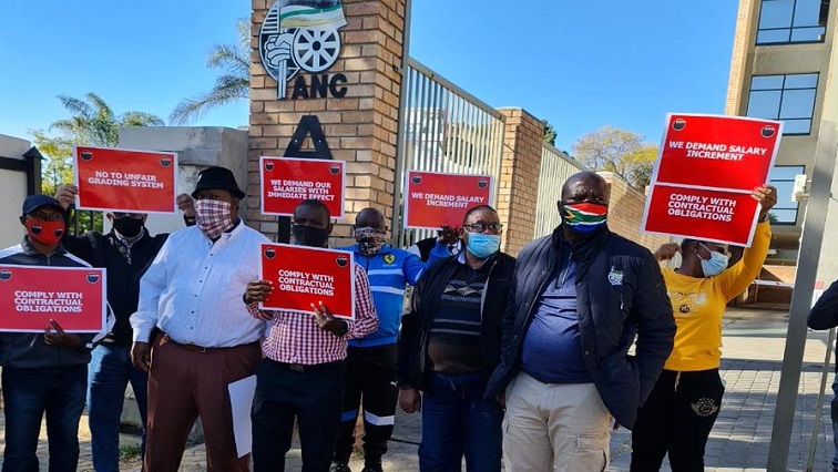 Some ANC staff members outside the Frans Mohlala House in Polokwane, Limpopo, on 15 June 2021.