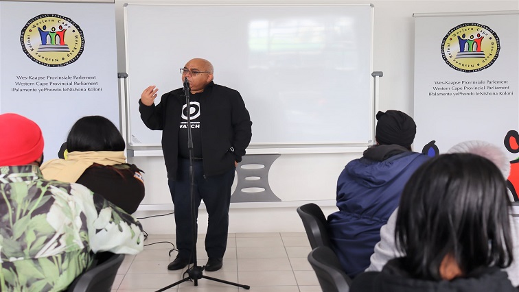 Suspended Community Safety Minister Albert Fritz is seen addressing a group of Youth Safety Ambassadors during a gender-based violence workshop in Mitchell's Plain on 06 December 2021.