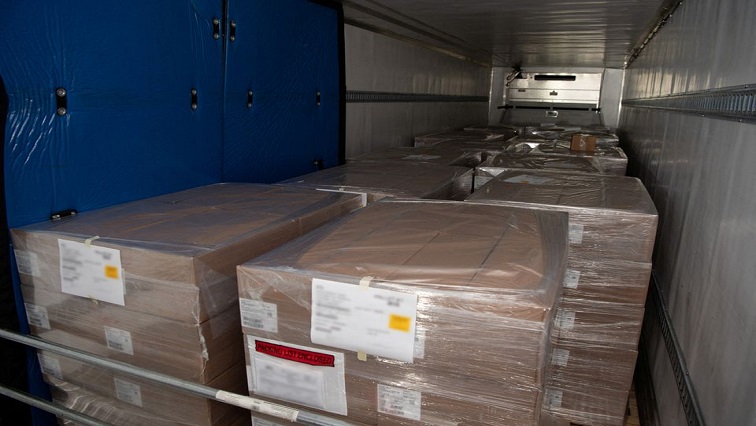 Boxes containing Pfizer's Paxlovid, COVID-19 treatment pills, sit inside a truck at a distribution facility in Memphis, Tennessee, U.S. in this undated handout picture.