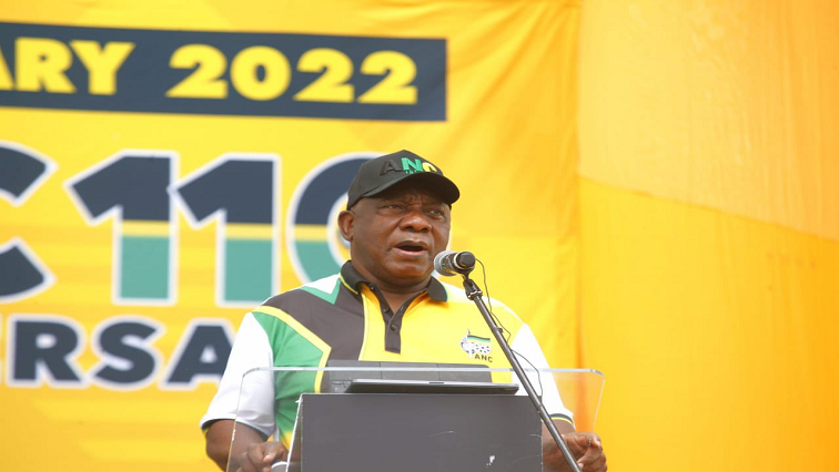 [File Image] ANC President Cyril Ramaphosa speaks during the party's 110th celebrations, January 8, 2022.
