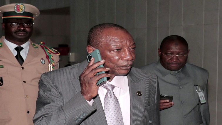 Guinea's President Alpha Conde arrives for a meeting at the 33rd Ordinary Session of the Assembly of the Heads of State and Government of the African Union (AU) in Addis Ababa, Ethiopia, February 10, 2020.