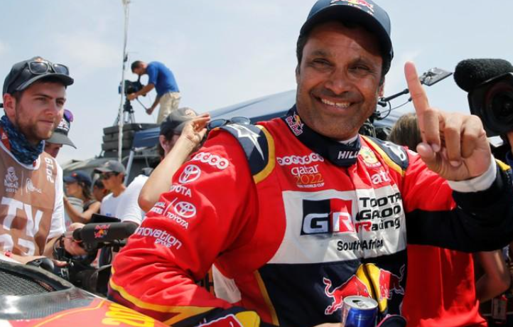 Toyota Gazoo's driver Nasser Al-Attiyah celebrates after winning the Dakar 2019