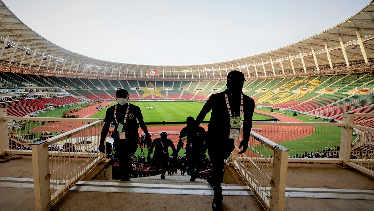 People walk up the stands at the Olembe Stadium, which is to host the opening ceremony of the Africa Cup of Nations (Afcon), in Yaounde, Cameroon January 8, 2022.