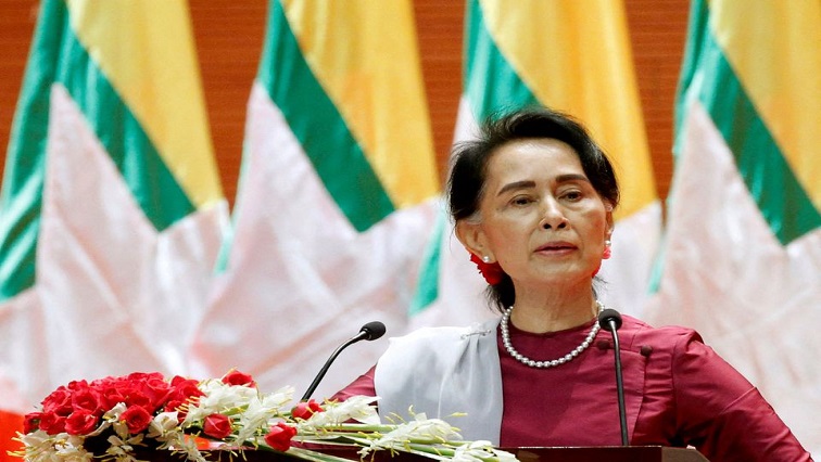 Myanmar State Counselor Aung San Suu Kyi delivers a speech to the nation over Rakhine and Rohingya situation, in Naypyitaw, Myanmar.