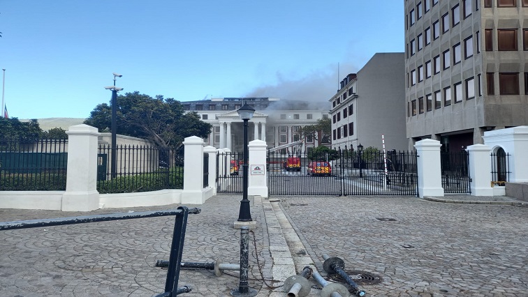 The Parliament building on fire in Cape Town, January 2, 2021.