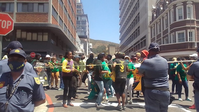 PAC and Azapo protesters metres away from the High Court in Cape Town on 15 January 2022 in support of Zandile Mafe.