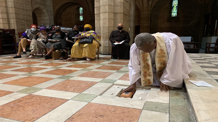 Archbishop Thabo Makgoba of Cape Town laid the ashes to rest in front of the high altar of the St George's Cathedral, January 2, 2022.