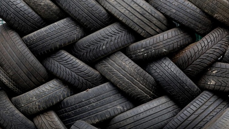 [File Image] Used tyres are seen in a container at a recycling park near Brussels, Belgium.