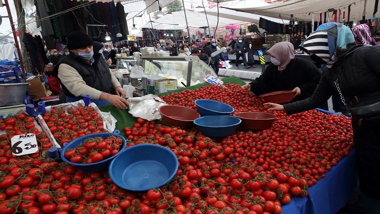 Women shop at a local market in Fatih district in Istanbul, Turkey January 13, 2021.