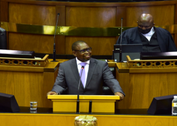 Finance Minister Enoch Godongwana delivers the Medium Term Budget Policy Statement Speech on November 11, 2021 at Parliament.
