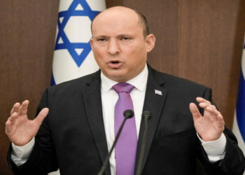 Israeli Prime Minister Naftali Bennett chairs the weekly cabinet meeting in Jerusalem, February 20, 2022.