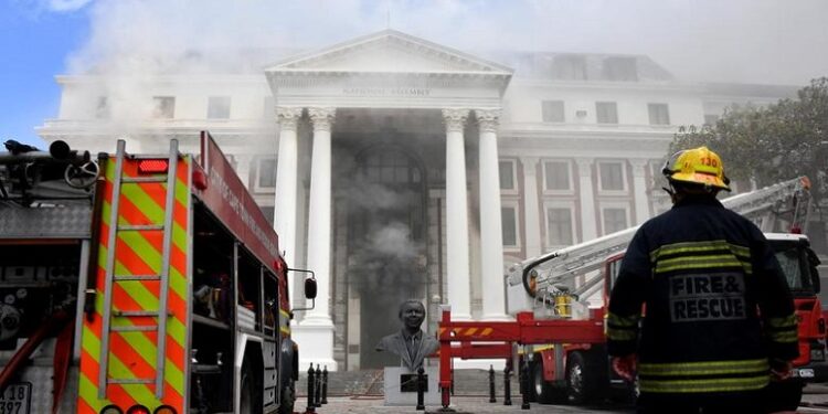 File photo: Smoke emerging from the Parliament building in Cape Town.