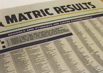 Matric results printed in a newspaper