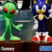 A model of Sega Sammy character 'Aliyan' and Sega character 'Sonic the Hedgehog' are pictured at its headquarters in Tokyo, Japan, February 16, 2022.