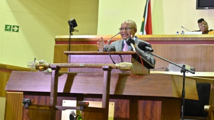 Limpopo Premier Stan Mathabatha delivers the State of the Province Address at the Lebowakgomo Legislature Chamber, February 24, 2022.