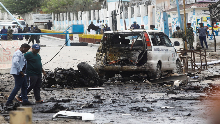 [File photo] Remains after a suicide bomb in Somalia.