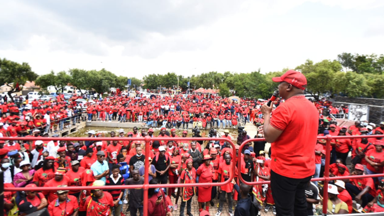 EFF leader Julius Malema
addresses a crowd at the EFF Membership Launch. 18 February 2022.