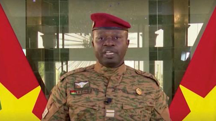 New Military leader of Burkina Faso, Lieutenant Colonel Paul-Henri Damiba, delivers a speech in Ouagadougou.