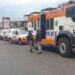 A large contingent of JMPD vans is seen in Alexandra, north of Johannesburg on 08 March 2022 amid clashes between locals and foreign nationals.