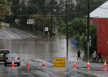 A flooded road in New South Wales