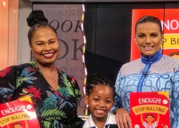 Ten-year-old, Siyavuya Mabece together with Morning Live presenters Sakina Kamwendo and Leanne Manas.