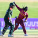 The West Indies and Bangladesh are seen on the field in Tauranga during at the International Cricket Council's Women's World Cup in New Zealand on 18 March 2022.
