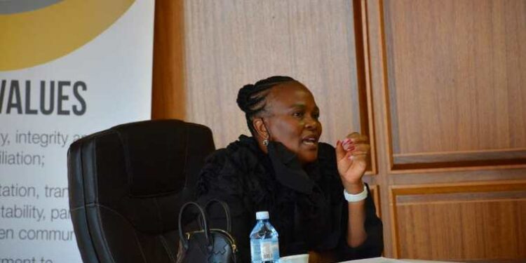Suspended Public Protector Advocate Busisiwe Mkhwebane addressing a meeting.