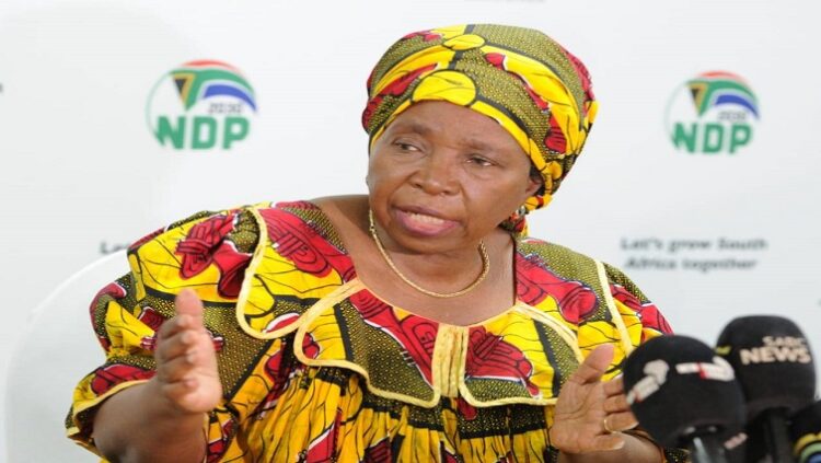 CoGTA Minister Nkosazana Dlamini-Zuma gestures as she addresses the media.