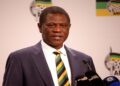 ANC Treasurer-General Paul Mashatile is seen conducting a post-National Executive Committee (NEC) meeting media briefing on 28 March 2022.