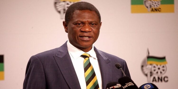 ANC Treasurer-General Paul Mashatile is seen conducting a post-National Executive Committee (NEC) meeting media briefing on 28 March 2022.