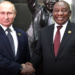 Russia's President Vladimir Putin (L) shakes hands with South Africa's President Cyril Ramaphosa at the BRICS summit in Johannesburg, South Africa July 26, 2018. Sputnik/Alexei Nikolsky/Kremlin