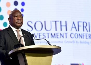 President Cyril Ramaphosa delivering the keynote address at the Fourth South African Investment Conference, March 24, 2022.
