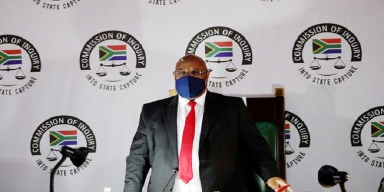 Deputy Chief Justice Raymond Zondo looks ahead of the start of the Commission of Inquiry into State Capture in Johannesburg, South Africa November 16, 2020.