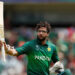 Pakistan's Imam-ul-Haq gestures to the crowd as he leaves the field after being dismissed soon after he scored his century, against Bangladesh at Lord's.