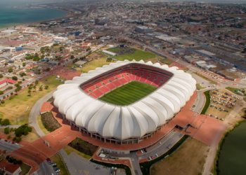 Aerial view of the iconic Nelson Mandela Bay stadium.