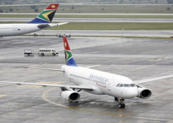 South African Airways plane  at O.R. Tambo International Airport.