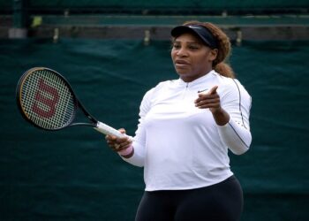 Wimbledon - All England Lawn Tennis and Croquet Club, London, Britain - June 28, 2021 Serena Williams of the US during a practice session