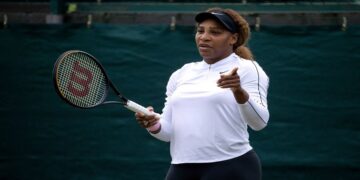 Wimbledon - All England Lawn Tennis and Croquet Club, London, Britain - June 28, 2021 Serena Williams of the US during a practice session