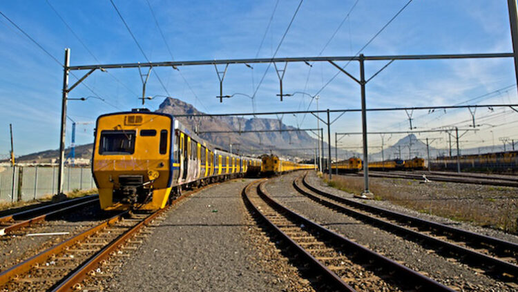 A train is seen on a track in Cape Town.