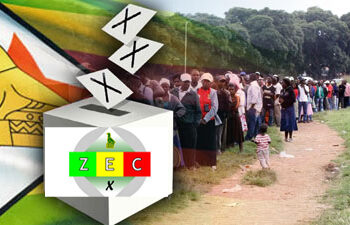 File image: Zimbabwe Electoral Commission (ZEC) logo with people in the background.