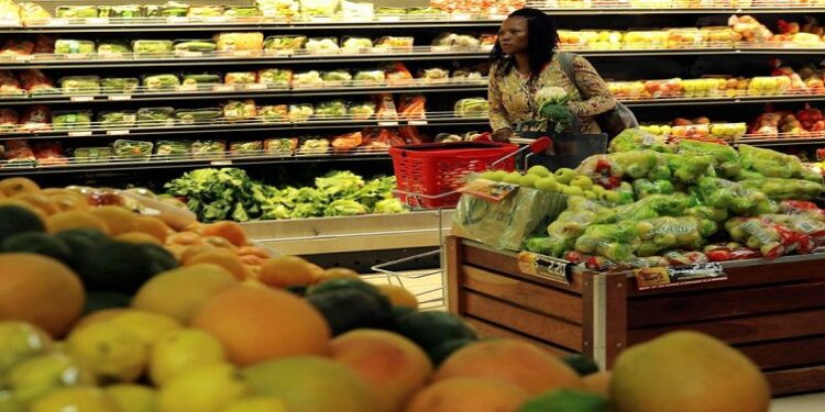 A woman shops in a supermarket.