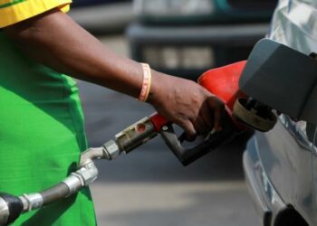 A worker holds a nozzle to pump petrol into a vehicle at a fuel station. [File image]