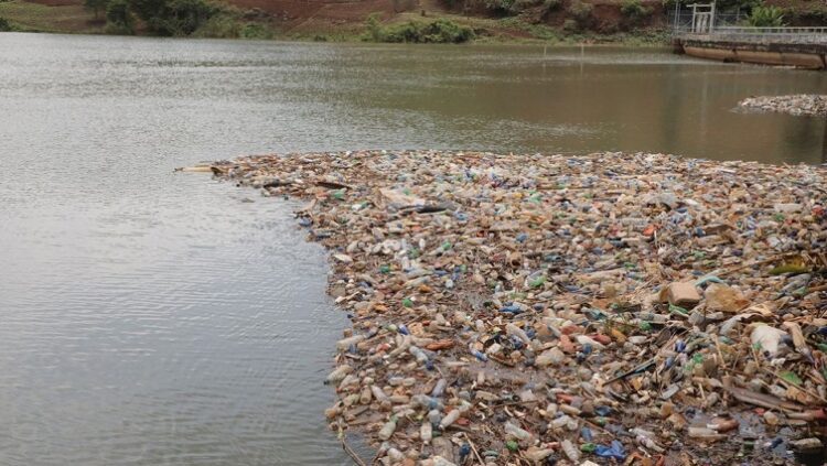 Plastic waste floating.