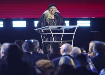Joni Mitchell receives the honoree award during the 31st Annual MusiCares Person of the Year Gala, in Las Vegas, Nevada, U.S. April 1, 2022.